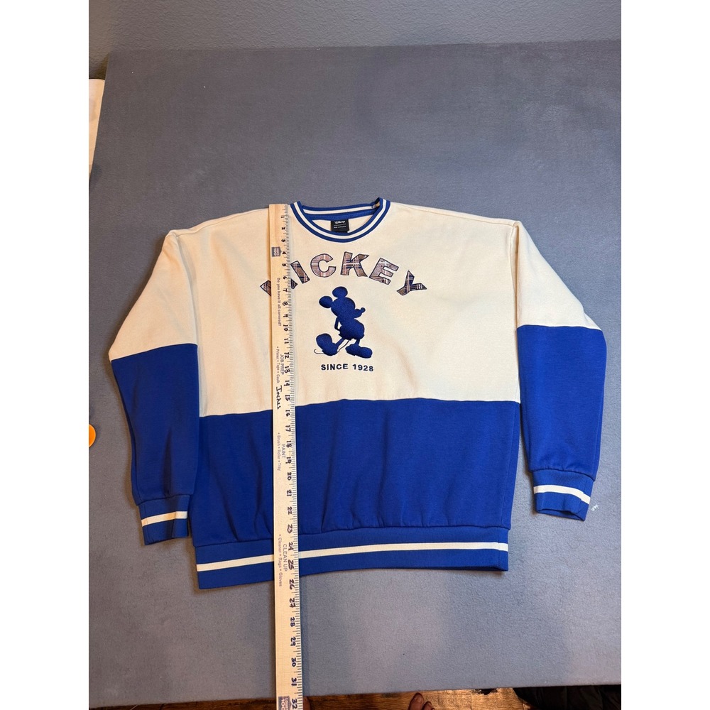 Disney Our Universe Mickey Mouse Sweatshirt Unisex Vintage Blue Cream Colorblock - Picture 5 of 12